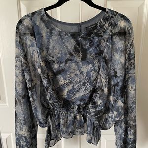 Olivaceous blue patterned peplum small blouse